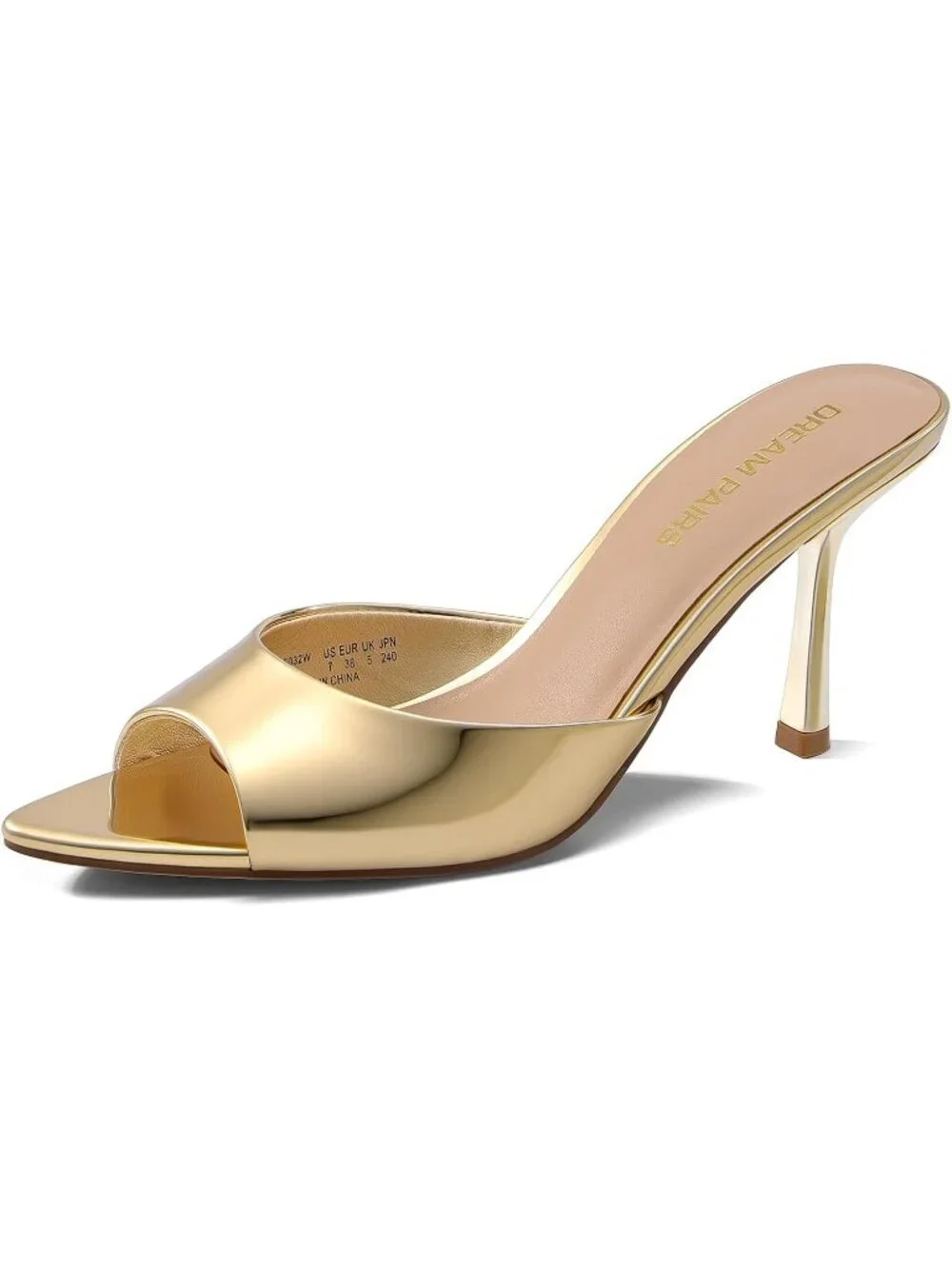 DREAM PAIRS Women's Gold High Heels Mules Pointed Peep Toe Kitten Heels Shoes